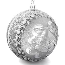 Set of 2 silver Christmas balls "Bells and Bullfinches"